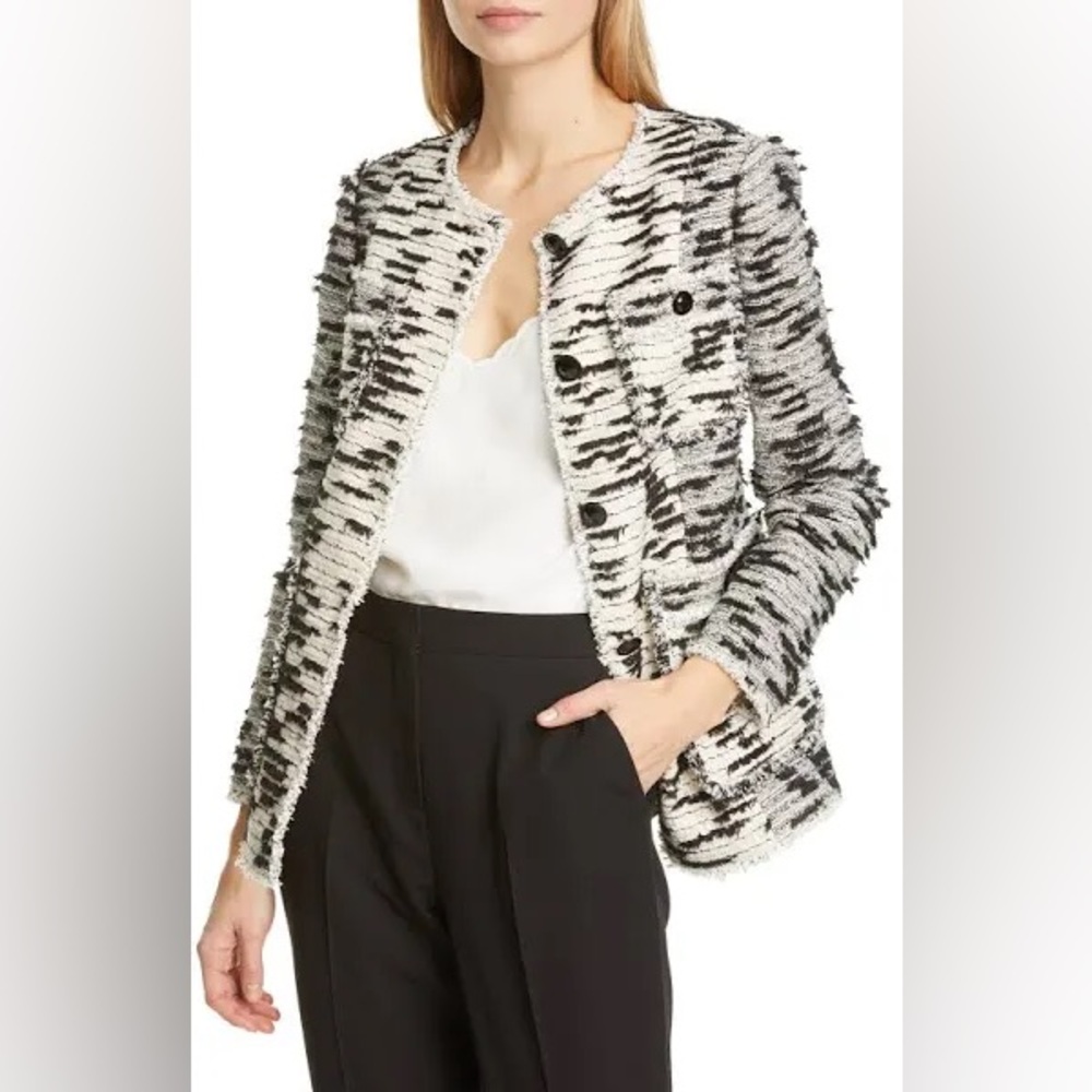 NWT Women’s Rebecca Taylor Cream Patched Tweed Jacket - Size 6